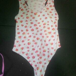 Derek Heart White and Pink Strawberry Bodysuit